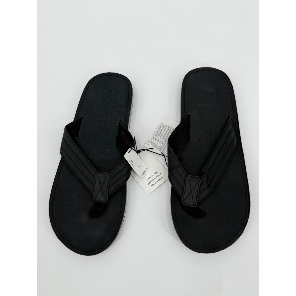 Gap Mens Black Cow Leather Flip Flop Sandals M 10 Simple Leather